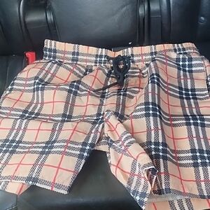 Burberry Checkered Swimwear in Beige and Red